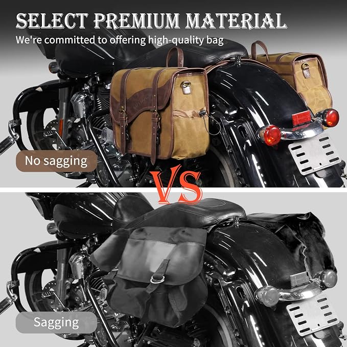 NICECNC Motorcycle Saddle Bags, Vintage Oil Waxed Canvas Motorcycle Saddlebags - Image 4