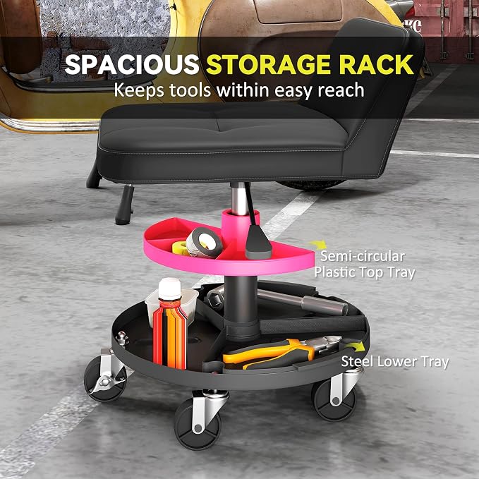 HOMCOM Rolling Mechanic Stool, 300 LBS Capacity Pneumatic Creeper Garage Stool - Image 8