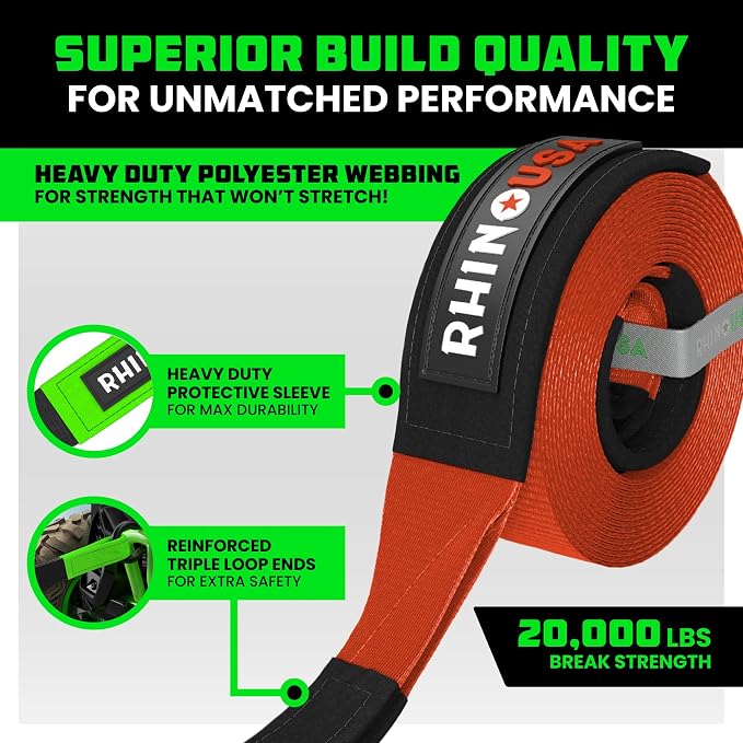Rhino USA Recovery Tow Strap- 20, 024lb Break Strength- Emergency Recovery - Image 2