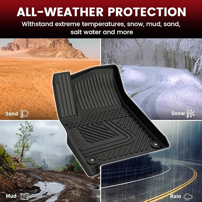 LASFIT Floor Mats for Rivian R1S 2022 2023 2024, All Weather Floor Liner TPE - Image 2
