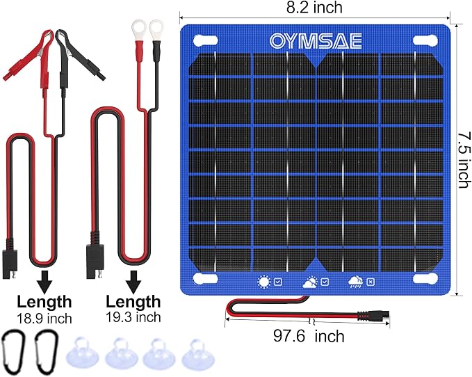 OYMSAE 7.5W 12V Solar Panel Battery Charger Portable Waterproof Power Trickle - Image 2