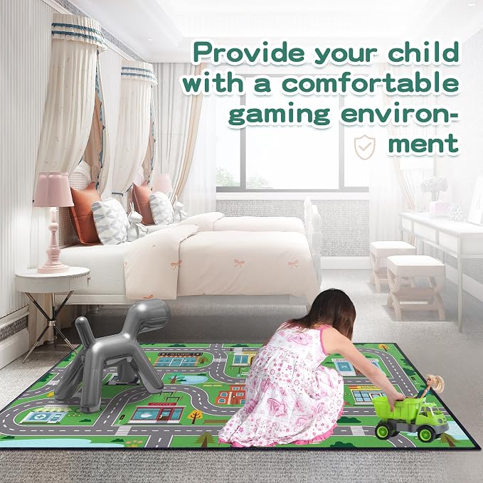 Play Rug for Playroom 59"x39" Car Mat Town City Road Map for Boys Bedroom Fun - Image 4