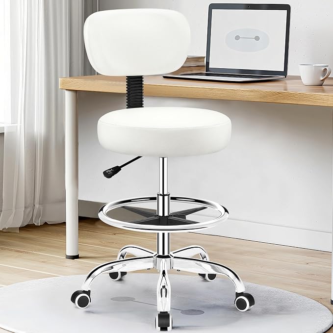 Drafting Chair with Backrest – Adjustable Foot Rest Rolling Stool with Wheels - Image 2