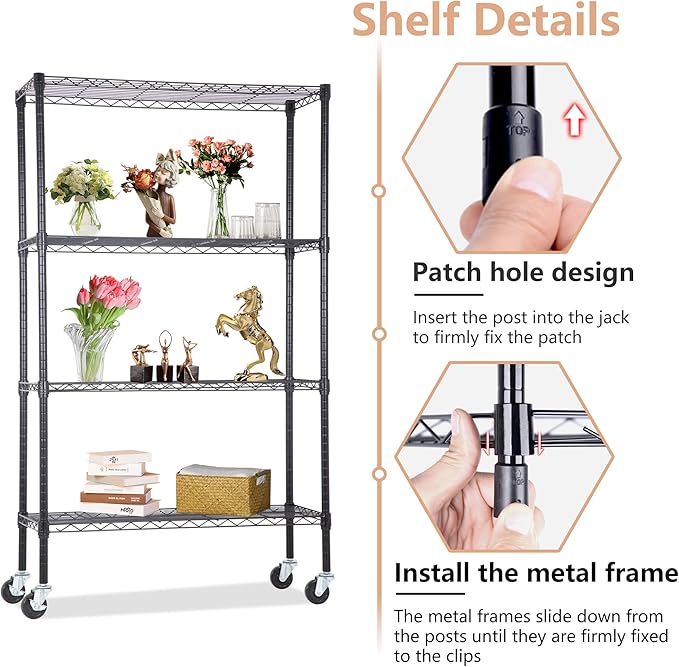 4-Tier Adjustable NSF-Certified Metal Shelf 36L x 14W x 62H Wire Shelving Unit - Image 5