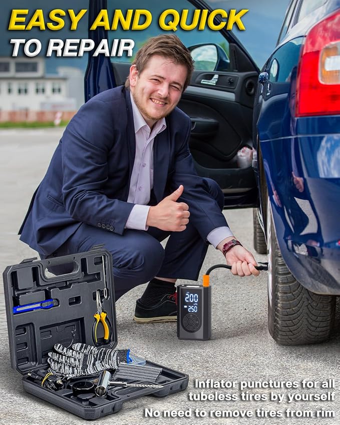 Tire Repair Kit with Portable Air Compressor, Tire Plug Kit 58PCS with Cordless - Image 6