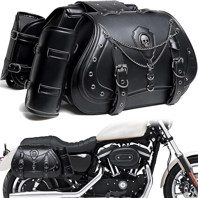 Motorcycle Saddlebags, 30L Leather Waterproof Side Saddle Bags by Unknown