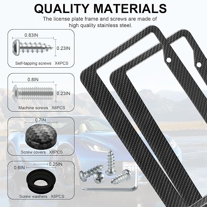 LivTee Carbon Fiber License Plate Frames, 2 Holes Stainless Steel License Plate - Image 4