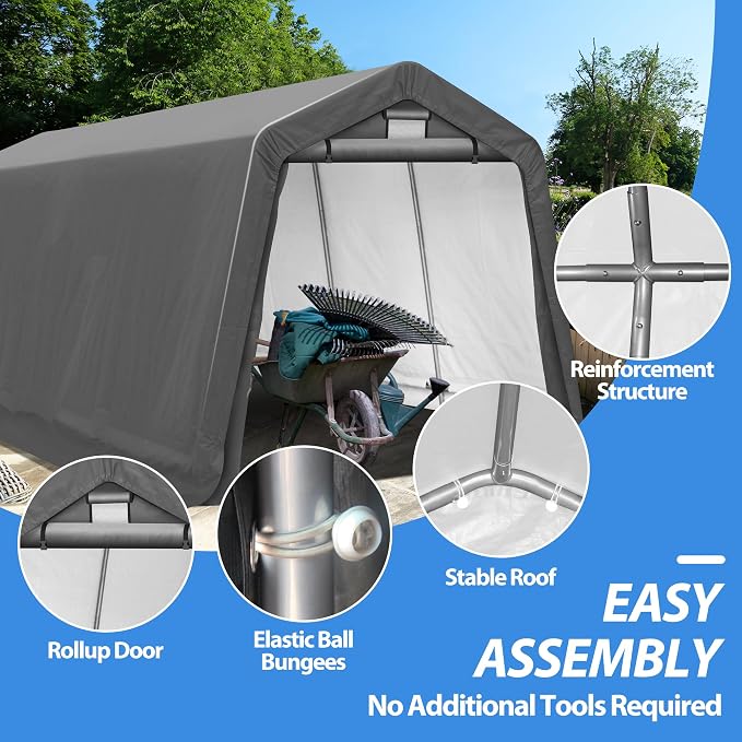 8' x 14' Outdoor Storage Shelter Shed, Portable Storage Shed Heavy Duty - Image 3