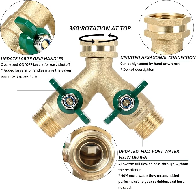 STYDDI Garden Hose Splitter Full Flow, Brass Heavy Duty Hose Splitter 2-Way - Image 5