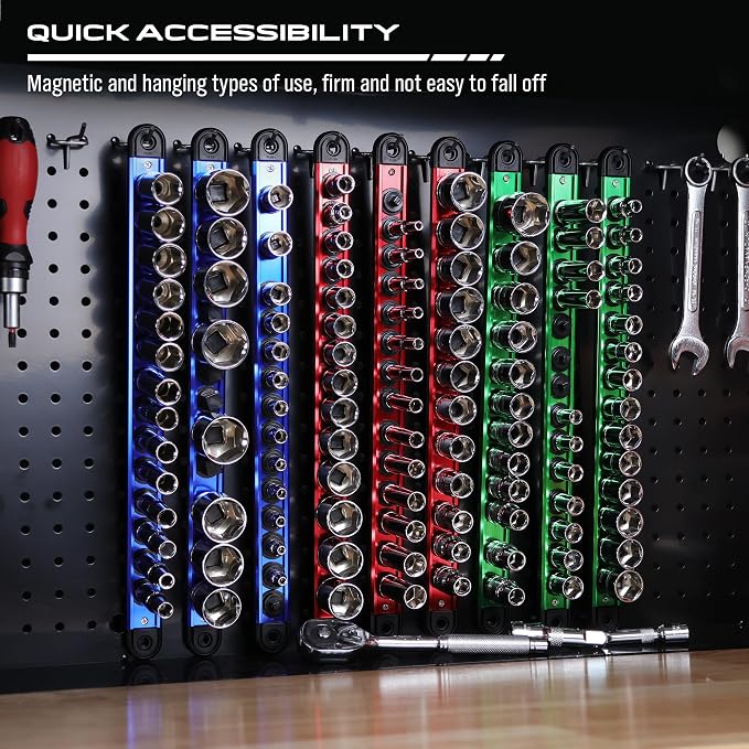 Magnetic Socket Holder Organizer Set: 9-Piece Detachable 1/4, 1/2 Socket Trays - Image 7