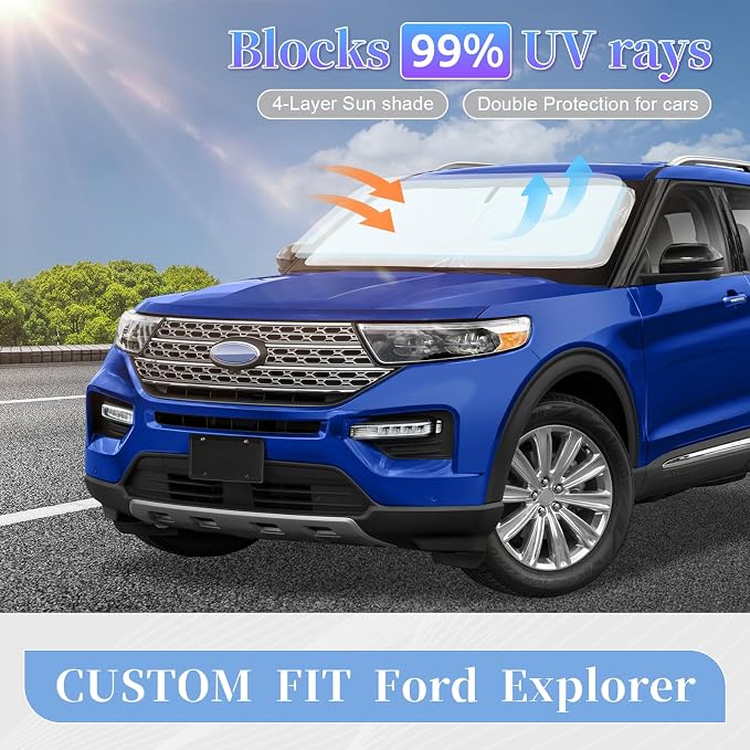 for Ford Explorer 2020-2024 2025 Sun Shade Sunshade Windshield Cover, 4-Layer - Image 2