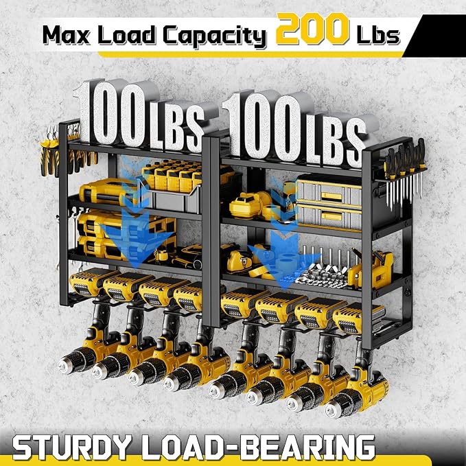 Large Power Tool Organizer Wall Mount, 8 Cordless Drill Holder, 4 Tier Metal - Image 5