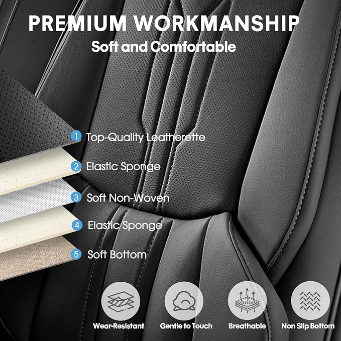 AOOG Front Seat Covers, Car Seat Covers Front Seats, Leather Seat Covers - Image 5
