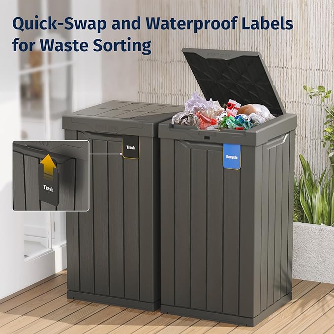 EAST OAK 31 Gallon Outdoor Trash Can | Waterproof Resin Garbage Can - Image 4