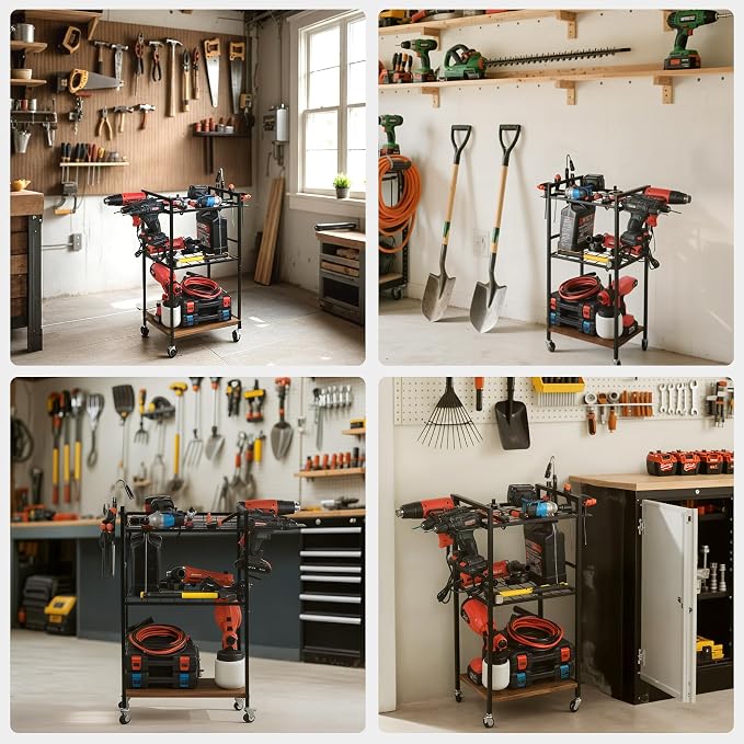 MUTUACTOR Heavy Duty Garage Tools Organizer Cart, 3-Tier Rolling Utility Tool - Image 6
