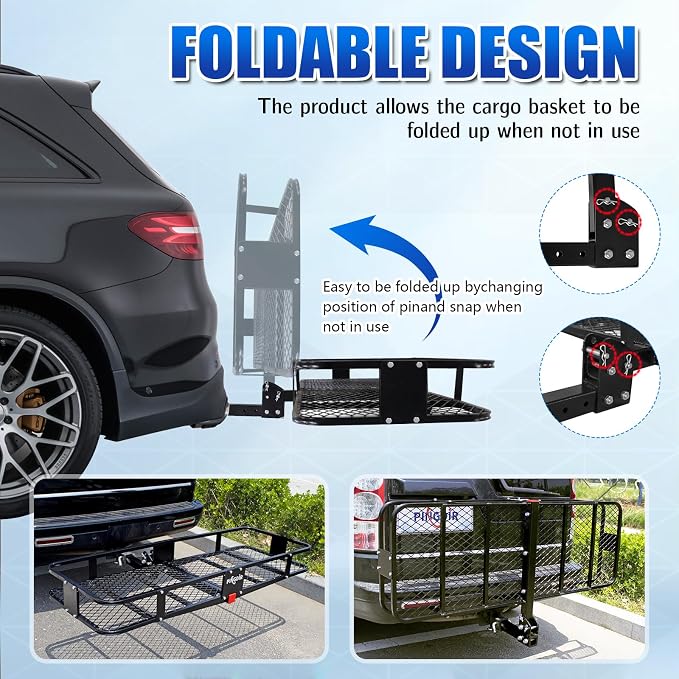 Folding Hitch Mount Cargo Carrier Hitch Rack Basket 60"*21.5"*6" Hauling Weight - Image 3