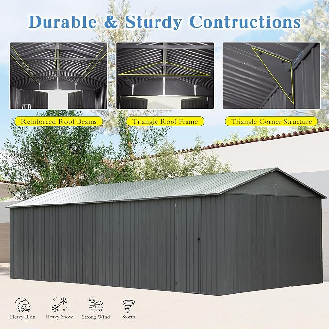 Domi 12x20FT Outdoor Garage Metal Shed, Extra Large Carport - Image 3