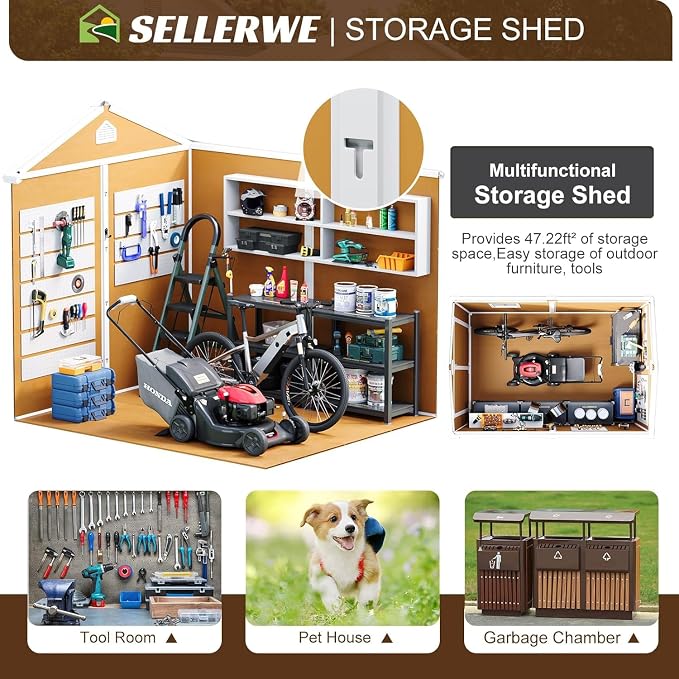 8x6 FT Resin Storage Shed, Waterproof Outdoor Shed w/Floor Included, 2 Windows - Image 4