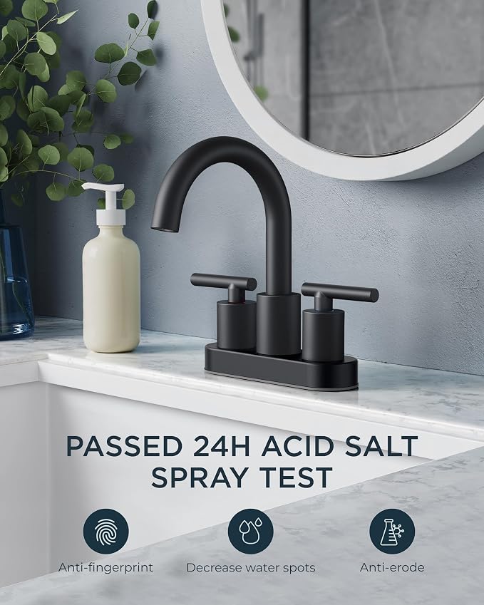 FORIOUS 4 Inch Centerset Bathroom Faucet Black 2 Hole, Two Handle Matte Black 4 - Image 8