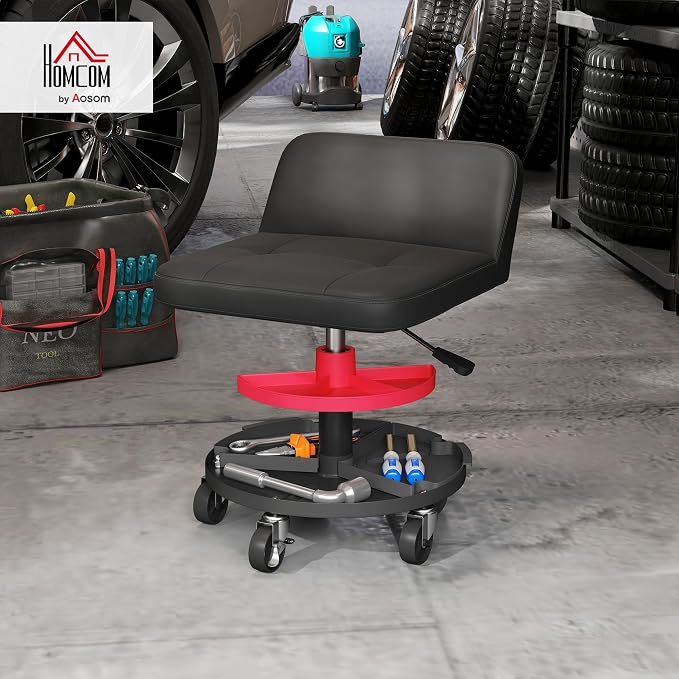 HOMCOM Rolling Mechanic Stool, 300 LBS Capacity Pneumatic Creeper Garage Stool - Image 2