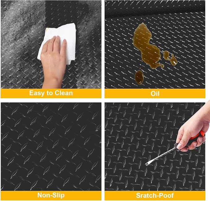 4x6 FT Garage Floor Mat, 2.8mm Thickened Flooring Roll Diamond Plate PVC Rubber - Image 6