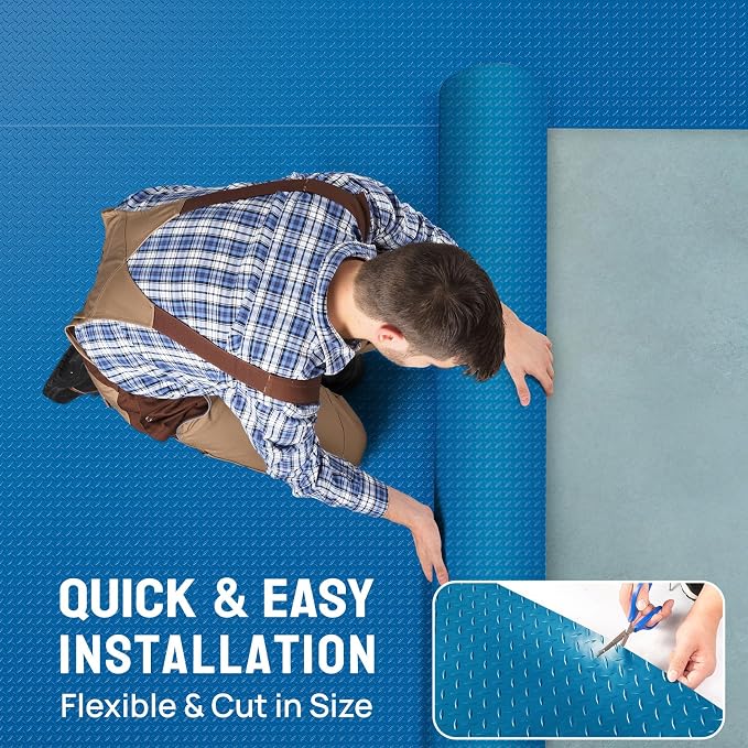 TUFFIOM 7.5 x 17 FT Garage Floor Mat, Thickened Diamond Plate PVC Garage Mats - Image 4
