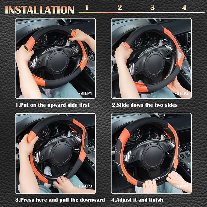 CAR PASS Line Rider Microfiber Leather Sporty Steering Wheel Cover Universal - Image 4