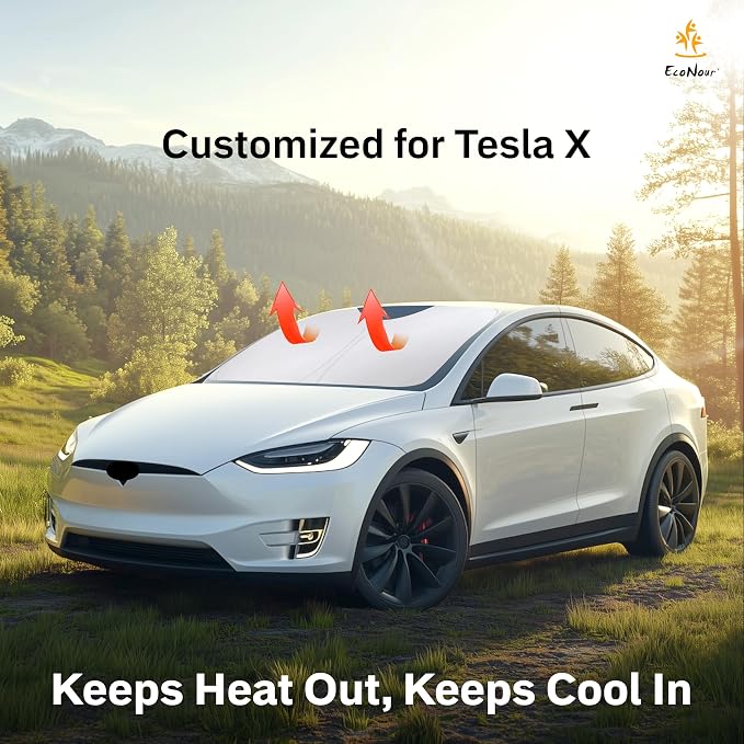 EcoNour Tesla Model X Windshield Sunshade | Dual-Layer 210T Silver-Coated - Image 2