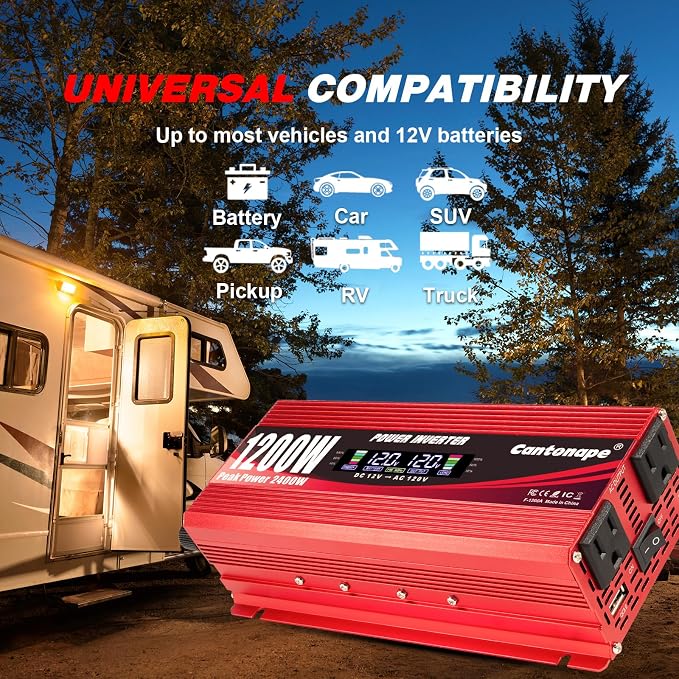 1200W/2400W Car Power Inverter DC 12V to 110V/120V AC Converter - Image 7