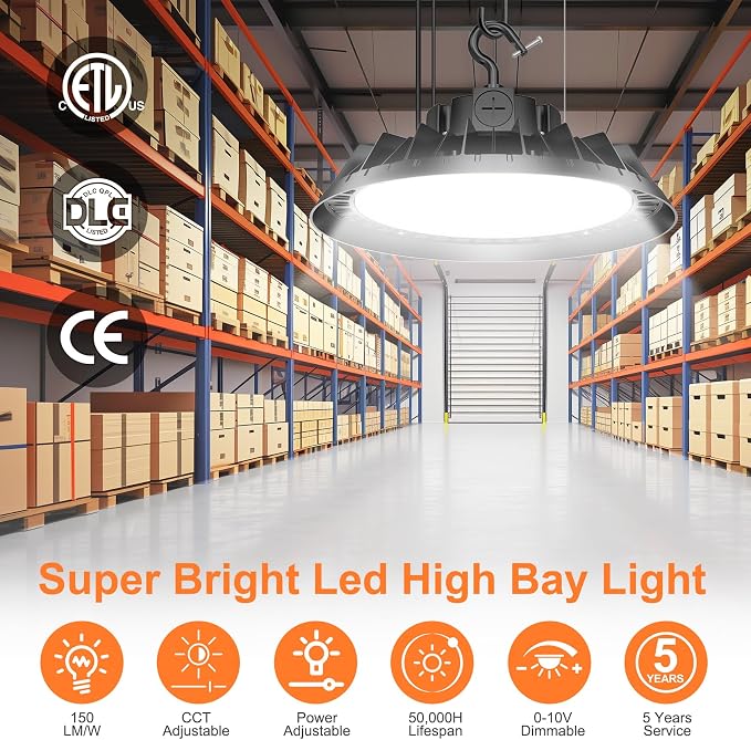 LED High Bay Lights, 200W UFO High Bay LED Shop Lights, 30000LM Adjustable CCT - Image 2