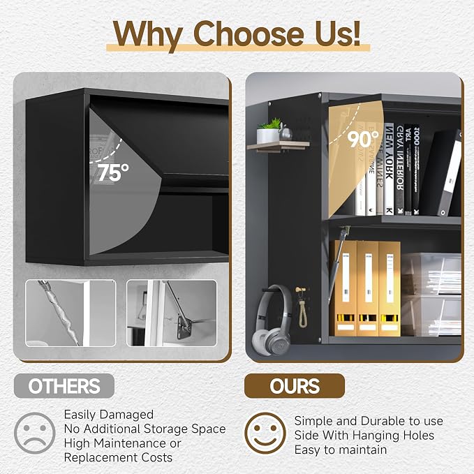 Metal Wall Cabinets with 2 Up-Flip Doors, Floating Steel Wall Mounted - Image 7