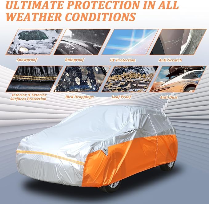 Tecoom Car Cover for Automobiles, Weatherproof Full Exterior Covers, Universal - Image 4