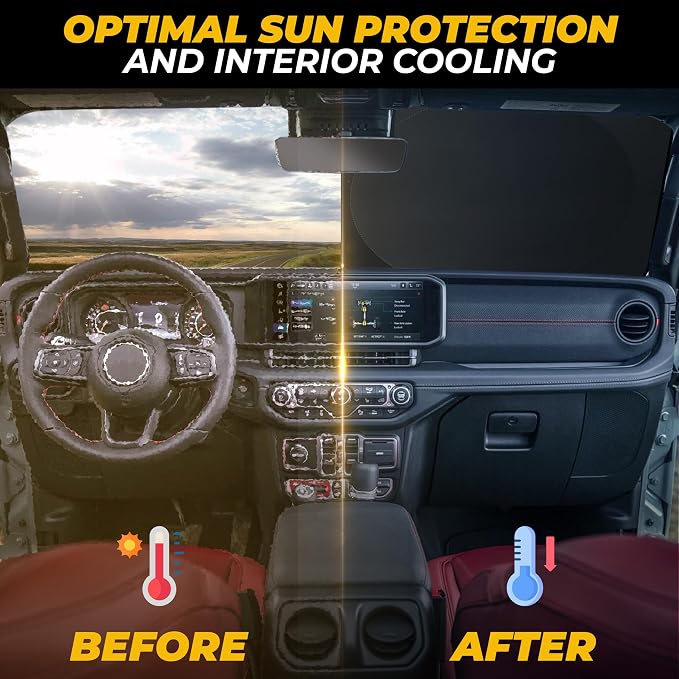 Jeep Windshield Sunshade | Protects Sun Visor from UV and Heat Protection | Fits - Image 6