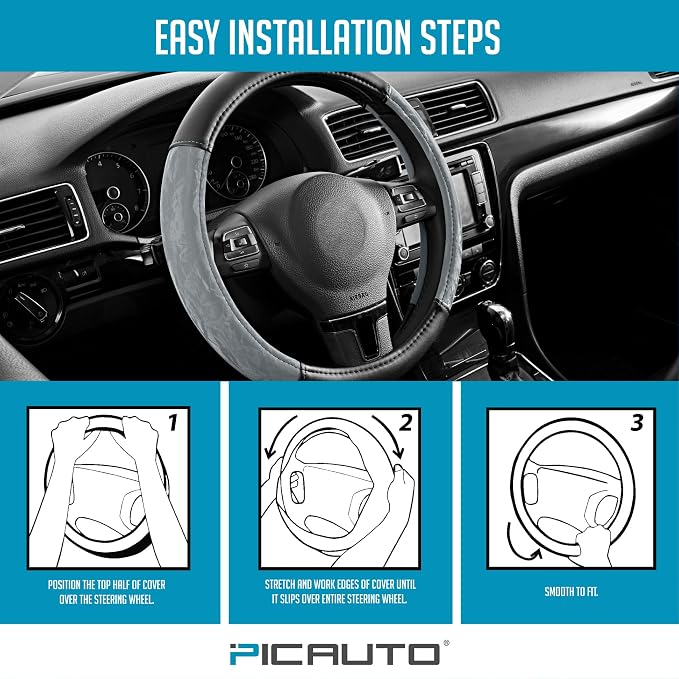 PIC AUTO Steering Wheel Cover, Silk Grain Leather Car Steering Wheel Protector - Image 7