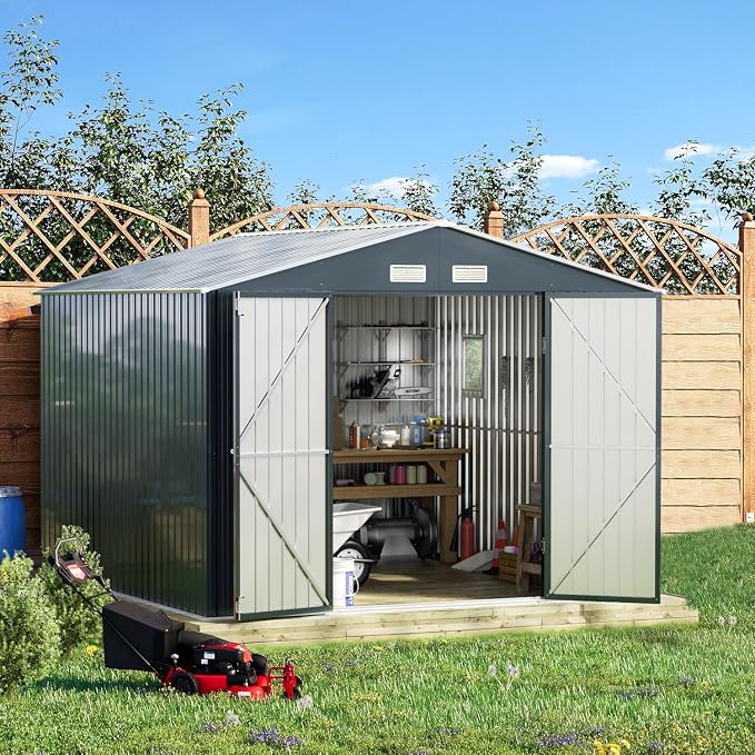 Breezz Outdoor Storage Shed 10 x 10 ft. Utility Tool Shed Metal Storage Garden - Image 6