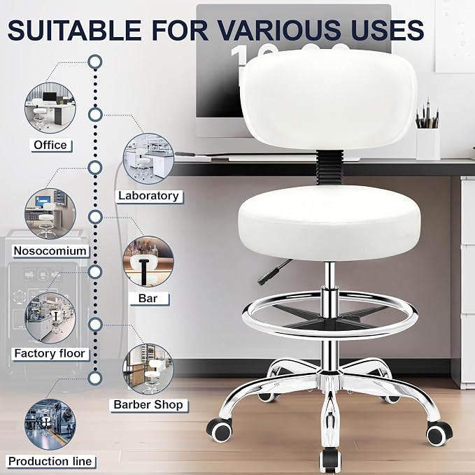 Drafting Chair with Backrest – Adjustable Foot Rest Rolling Stool with Wheels - Image 8