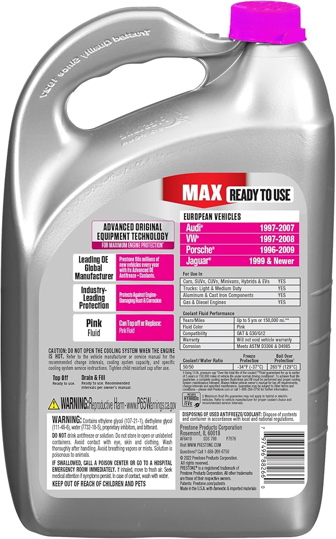Prestone MAX Euro Pink 50/50 Antifreeze Automotive Coolant, Pack of One - Image 2