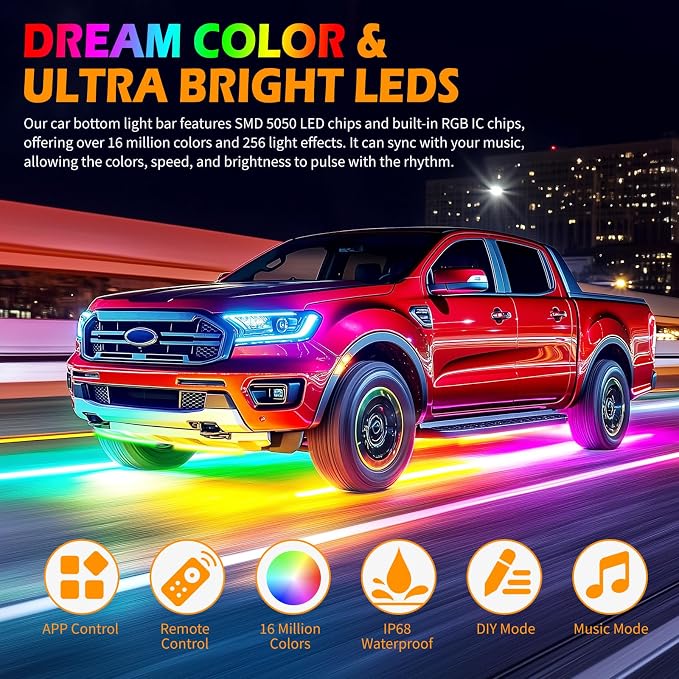 JMTBNO Car Underglow Neon Accent Strip Lights - Image 2
