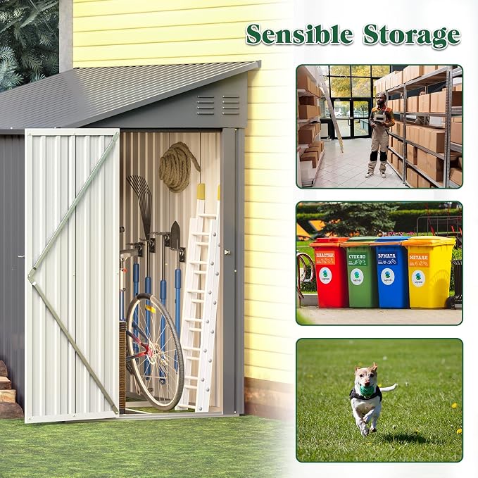 Storage Shed 4 * 8 FT Lean to Shed Metal Sheds & Outdoor Storage Cabinet - Image 7