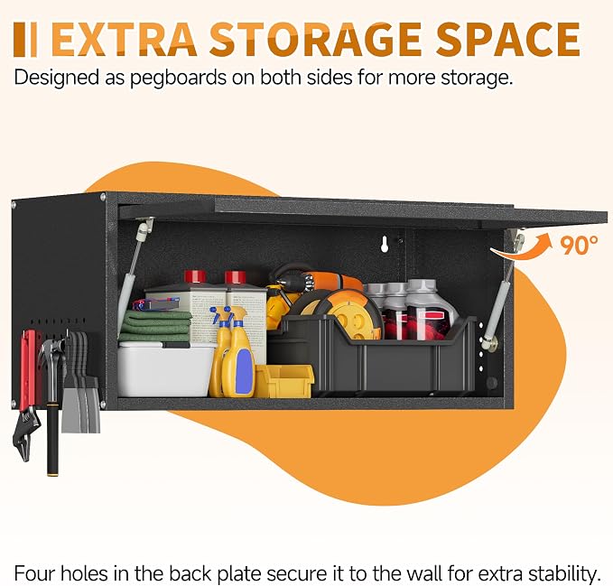 Metal Garage Wall Cabinet with Up-Flip Door, Wall-Mounted Steel Storage Cabinet - Image 3