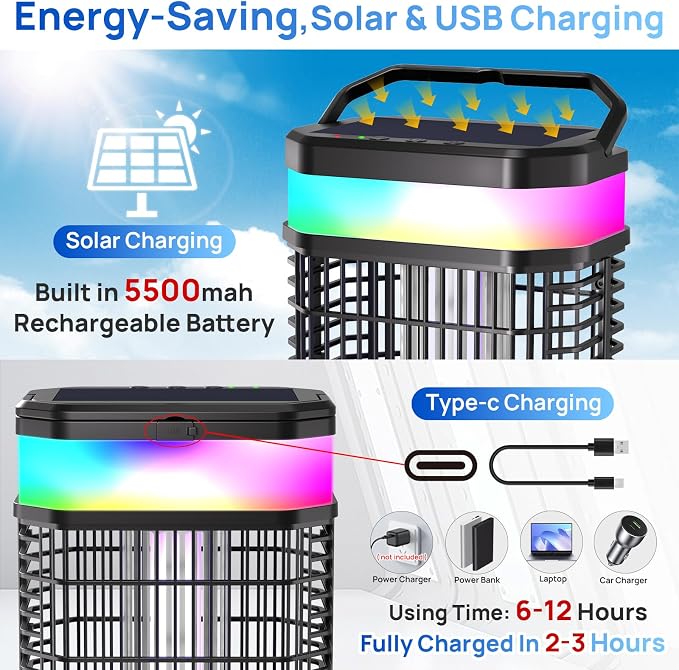 Solar Bug Zapper Outdoor 4000V Mosquito Zapper Solar 2IN1 Bug Repellent Outdoor - Image 3