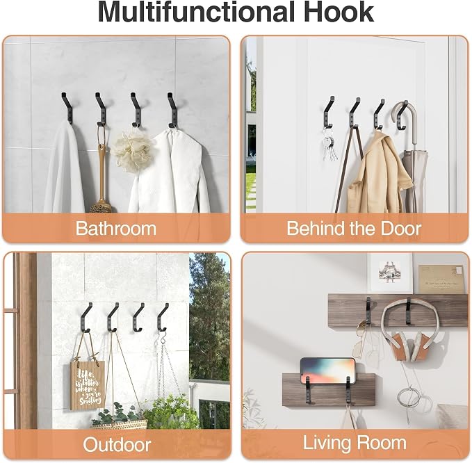 Coat Hooks Wall Mount for Hanging: 20LB Sturdy Hanger for Backpack, for Closet - Image 7