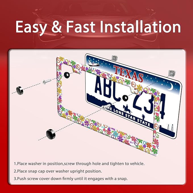 Peace Flower License Plate Frame Funny Colorful Floral License Plate Frames - Image 2