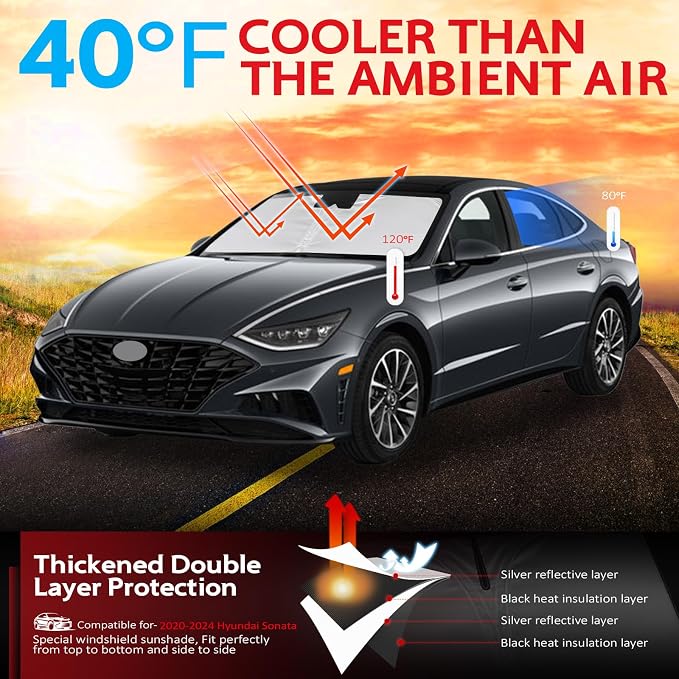 KAYZT Windshield Sun Shade for 2020-2025 2026 Hyun-dai Sonata Foldable Sunshade - Image 2