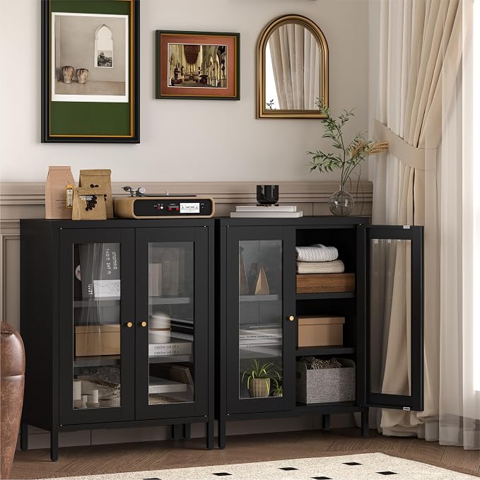 Metal Bathroom Cabinet with Glass Doors, Bathroom Floor Storage Cabinet with 2 - Image 4