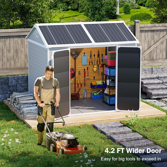 Resin Storage Shed with Floor 8x6x7 FT Outdoor Waterproof Wider Door Plastic - Image 3