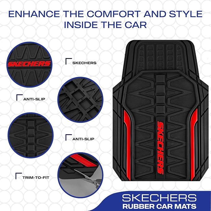 Skechers Car Floor Mats, Heavy Duty Rubber Car Mats Full Set, All Weather Floor - Image 4
