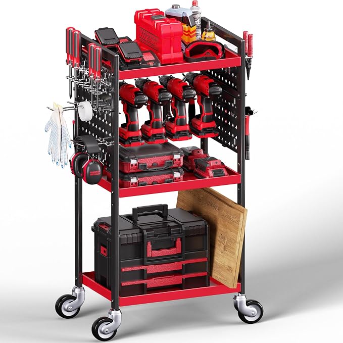Power Tool Organizer Cart, Garage Tool Storage, Heavy Duty 4 Tier Floor by Spampur