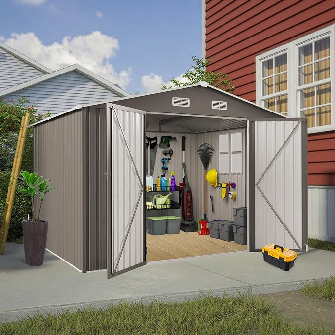 10x8 FT Outdoor Storage Shed, Metal Shed W/Window, Garden Storage Shed - Image 2