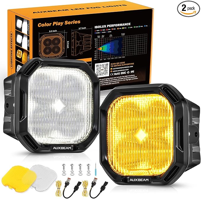 Auxbeam Color Play Series SAE Fog Lights, 3 Inch LED Fog Lights by Auxbeam